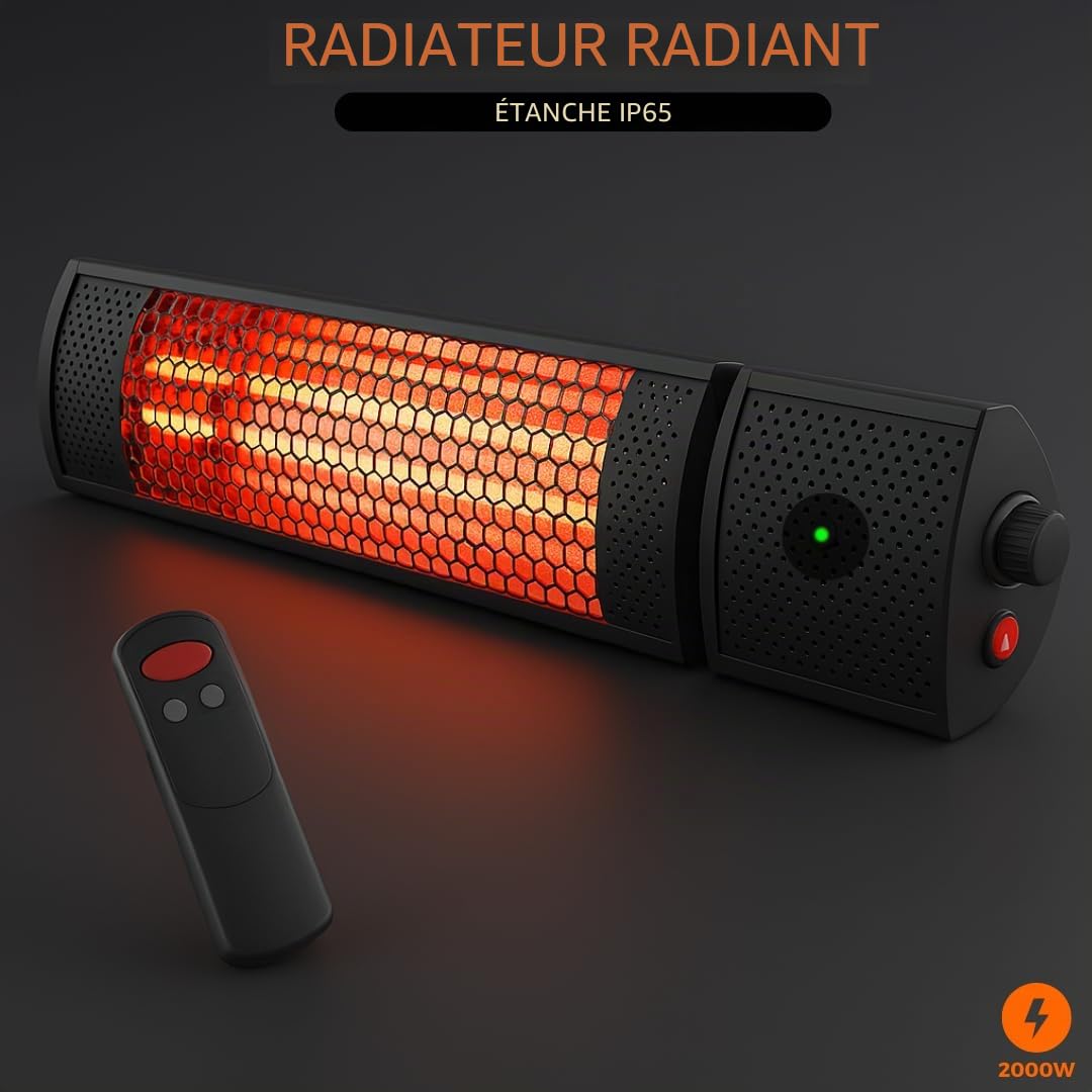 STARLYF Radiant Heater Chauffage Infrarouge 2000W | Radiateur Électrique Extérieur IP65 avec Télécommande | Chaleur Instantanée, 2 Niveaux de Puissance, Économie d’Énergie et Résistance
