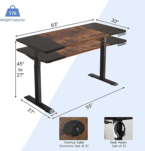 Miniatura 3 de BUNOEM Escritorio eléctrico de pie de altura ajustable escritorio de computadora de pie de 63 x 30 pulgadas escritorio de oficina en casa con