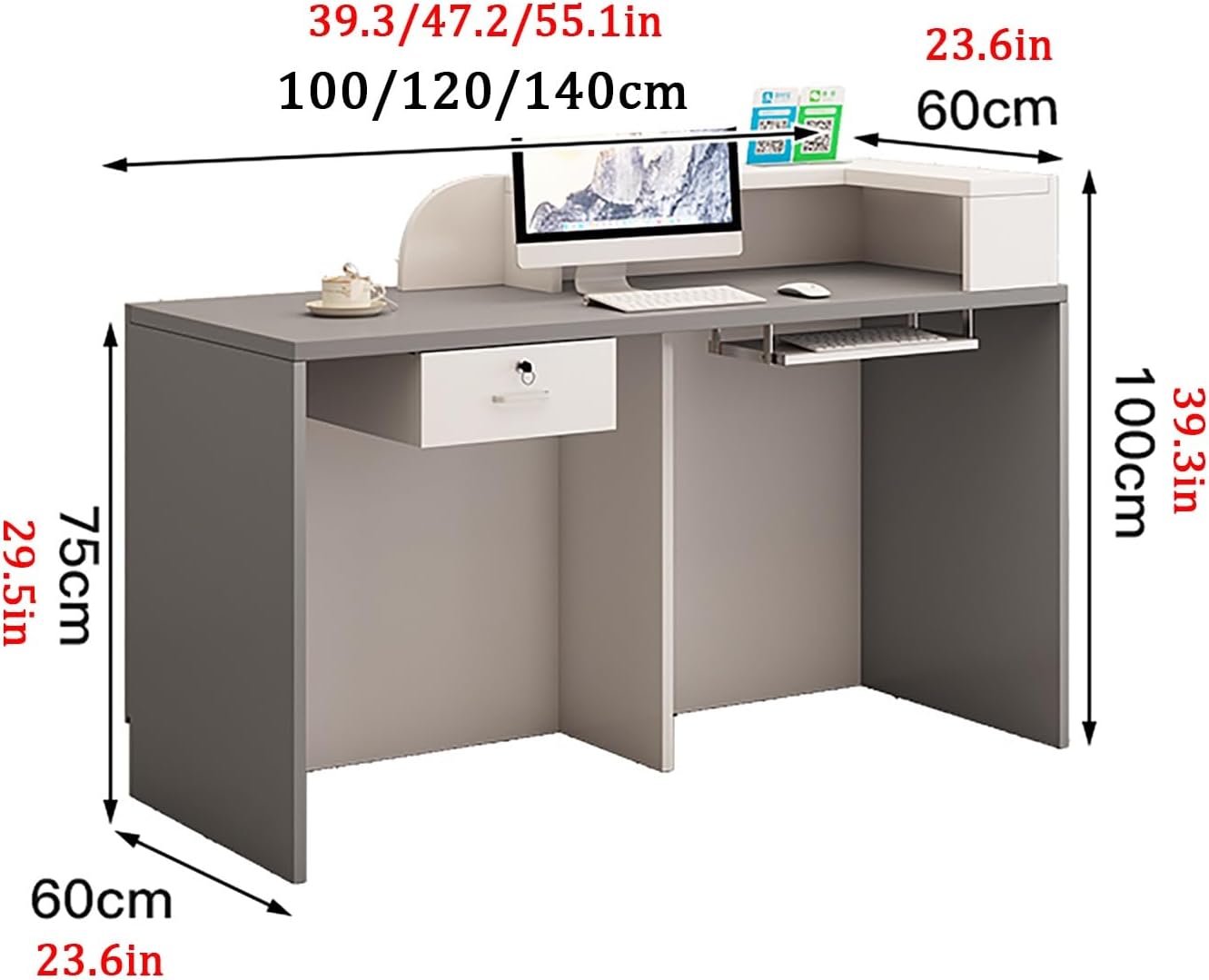 Reception Desk, Modern Front Desk Reception Counter Desk, Retail Counter with Keyboard Tray, Checkout Counter Table with Lockable Drawer, for Reception Room, Office(Black,100x60x100cm)