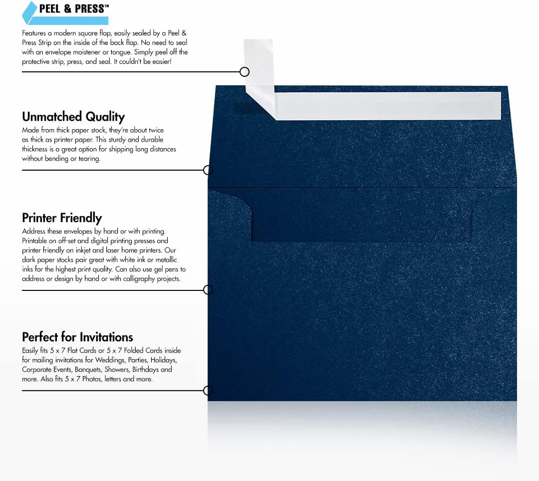 LUXPaper A7 Invitation Envelopes | Peel & Press | 5 1/4" x 7 1/4" | Lapis Metallic - Stardream | 81lb. Text | 50 Qty