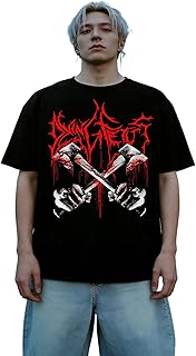 Men's Heavy Metal Graphic T-Shirt Gothic Rock Band Tee Streetwear Horror Axe Print Oversized Top Summer Casual Wear
