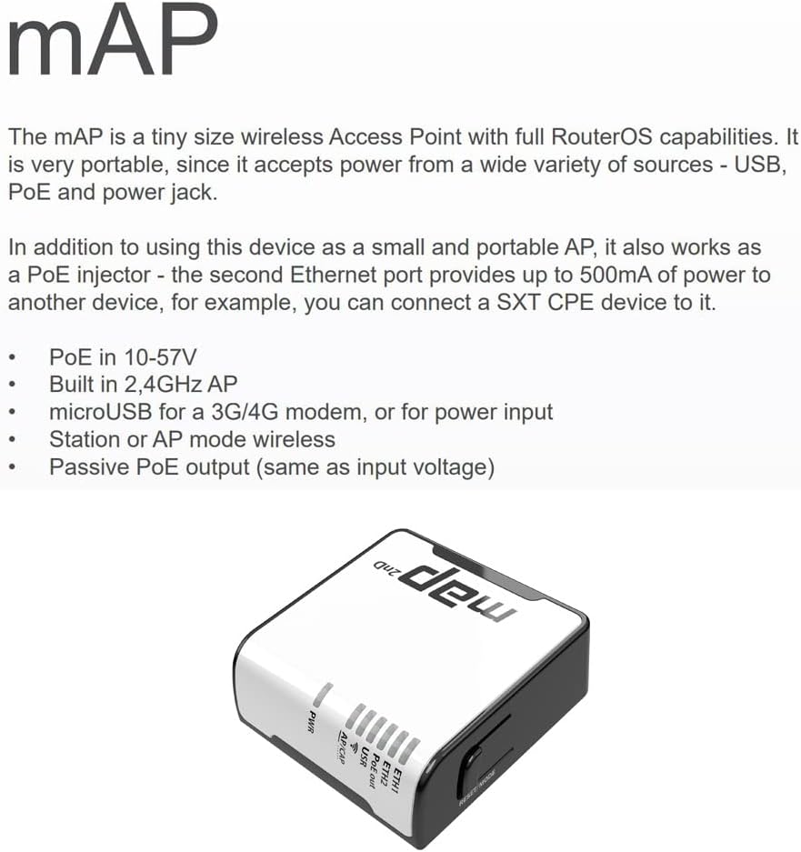 Mikrotik mAP 10-Units RBmAP2nD Dual-Chain 2.4GHz Micro Access Point PoE Out RouterOS L4