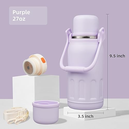 Miniatura 2 de Botella de agua térmica con asa y correa, vaso de viaje al vacío con tapa de taza, taza de café térmica para bebidas frías y calientes, 27 onzas,
