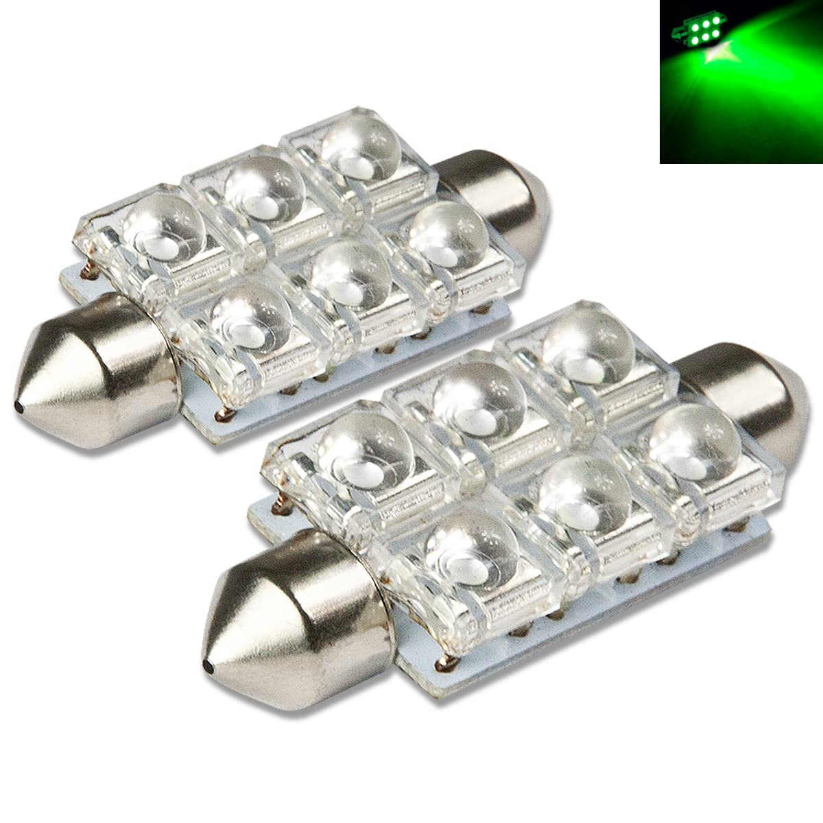 Auto Dynasty 11mm X 41mm With 6 X Super Flux LED Festoon Green Light Bulb (Pack of 2)