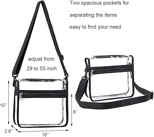 Miniatura 7 de Edraco Bolsa transparente aprobada para estadios, bolsa transparente con bolso cruzado transparente, para estadio, trabajo o concierto, Claro, Bolsa