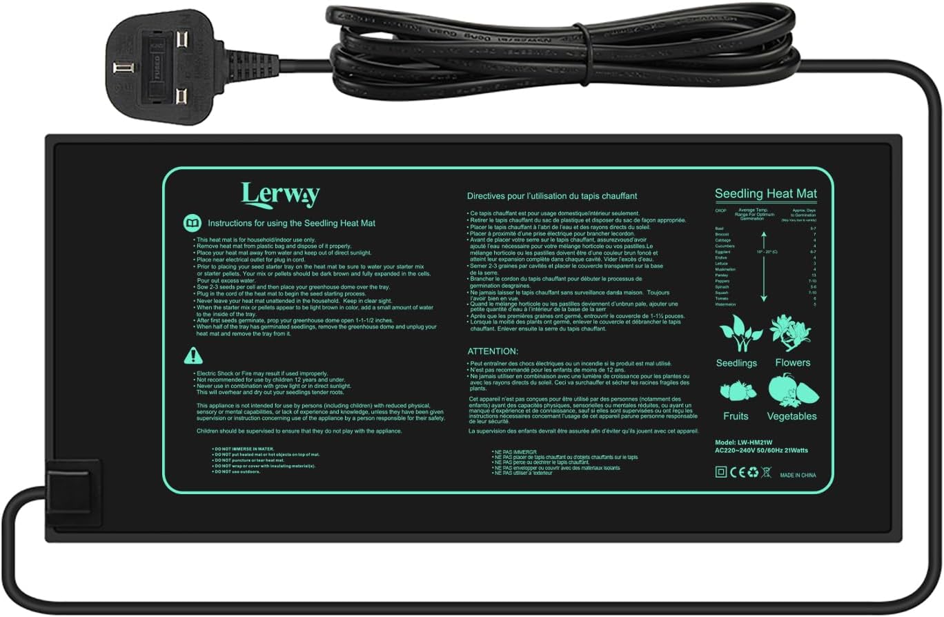 LERWAY Seedling Heating Mat Plant Warming Mat Waterproof Greenhouse Heating Pad 21W for Propagation Germination Tray Hydroponic Terrarium Reptile Amphibian Heat Mat 25.4cm*50.8cm (25.4 * 50.8cm)