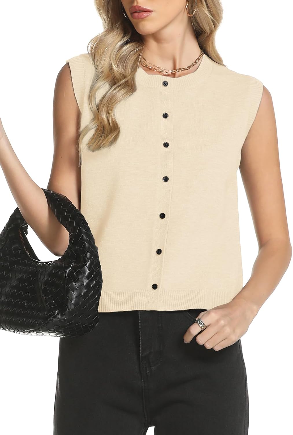 Sweater Vest Women Crewneck Button Down Tank Tops Sleeveless Knit Cardigan Crop Tops 2026 Fashion Outfits - Image 4