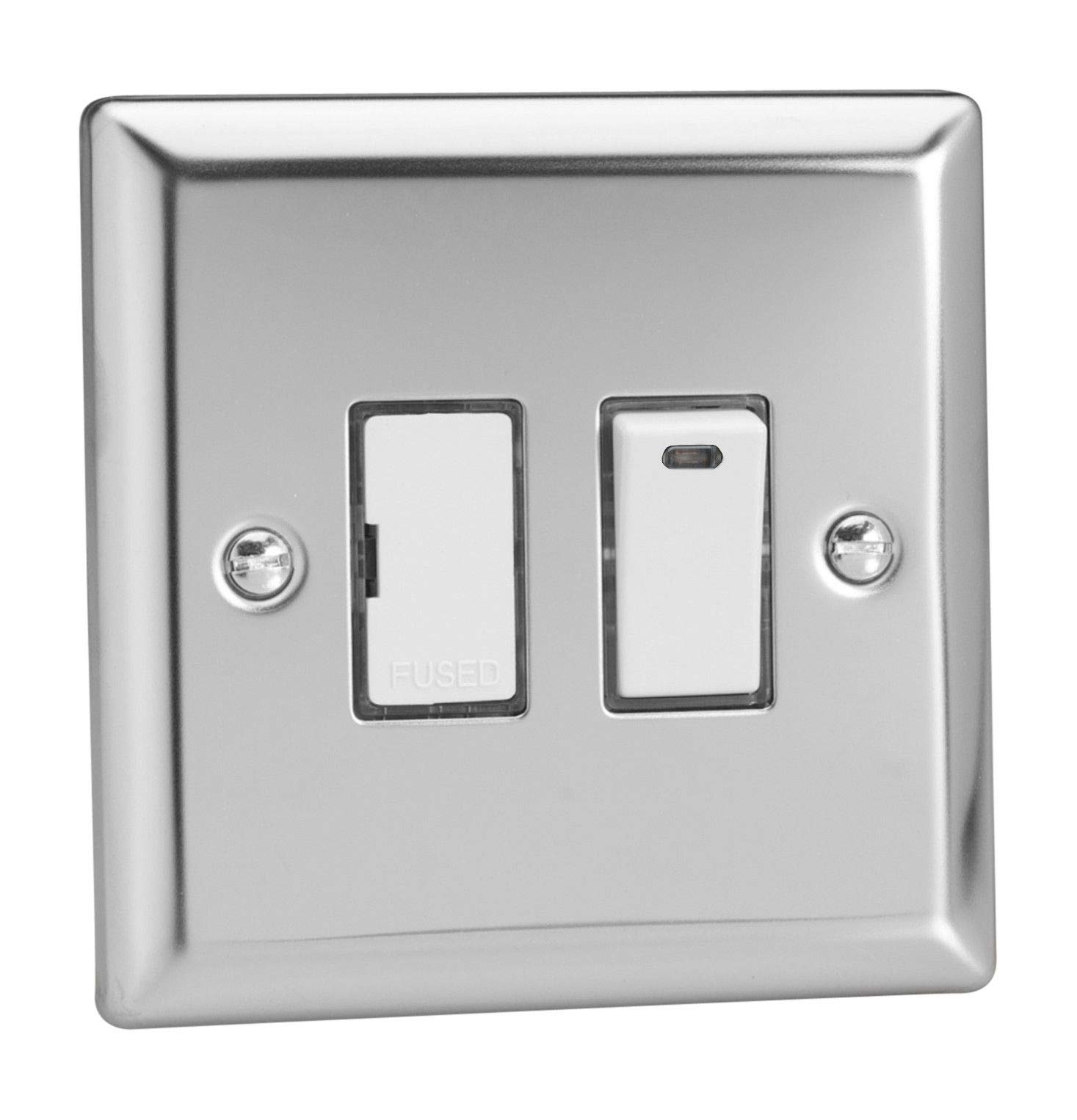 XC6NW Varilight Classic Mirror Chrome 13A Switch Fused Spur with Neon White Insert