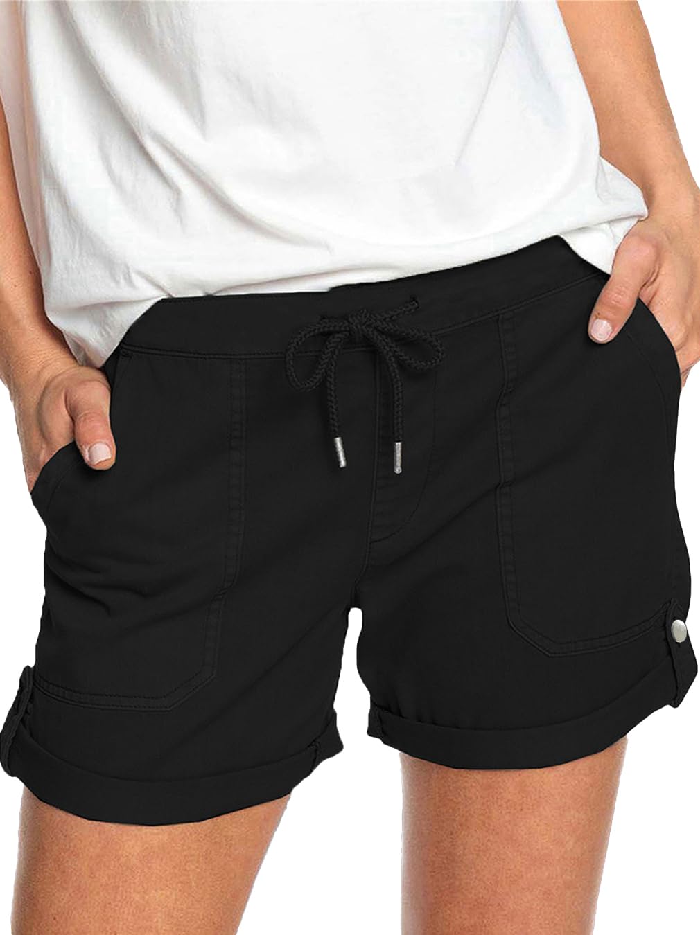 JFAN Mujer Pantalones Cortos Verano Short Mujer Elegant Suelto y Cómodo Pantalones con Cordón Ajustable y Bolsillos S-XL