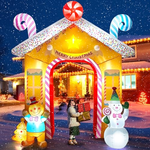 Lanstics 10FT Christmas Inflatables Arch for Outdoor Decoration Xmas Gingerbread Man Snowman Blow Up Yard Decorations with Built-in LED Lights for Garden Lawn Outdoor Yard Winter Holiday Supplies