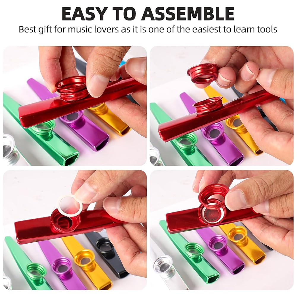 Kazoo Instrument - 6 Colours Metal Kazoo, 8 x Flute Membrane, 6 x