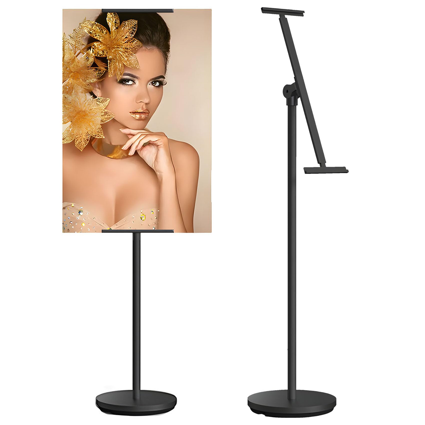 NEWSANDOR Heavy Duty Multi-angle Adjustable Metal Painting Easel Stand,Sign Holder Stand,Poster Stand with Round Base- Outdoor Floor Standing Indoor Display Holder(Black)