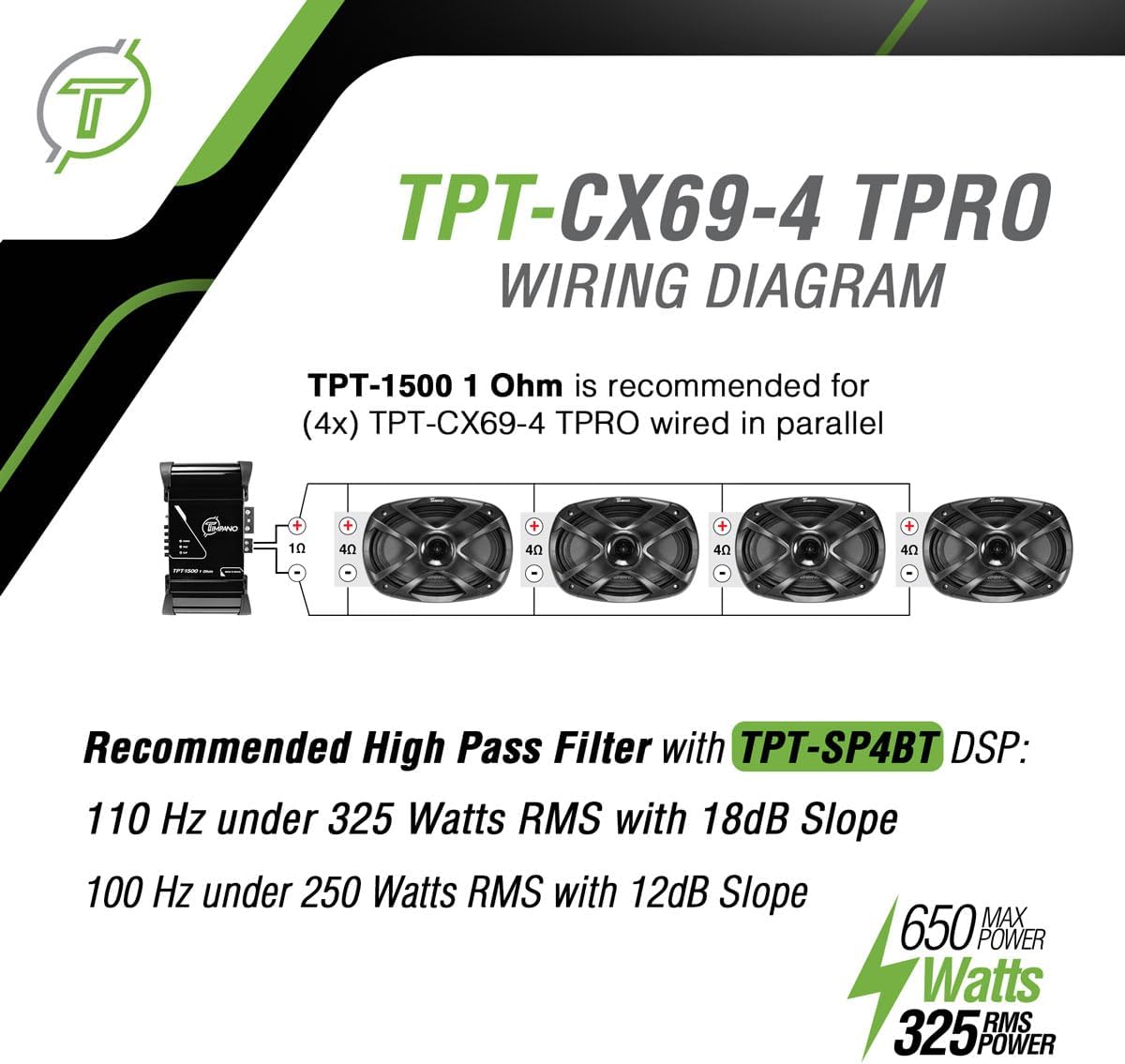 Timpano 6x9 Inch Car Coaxial Speakers 1300 Watts per Pair TPT-CX69-4 TPRO, PRO Audio 2-Way 4 Ohm Premium Speaker, Grill Included - Great for Car Stereo Sound System (Pair)