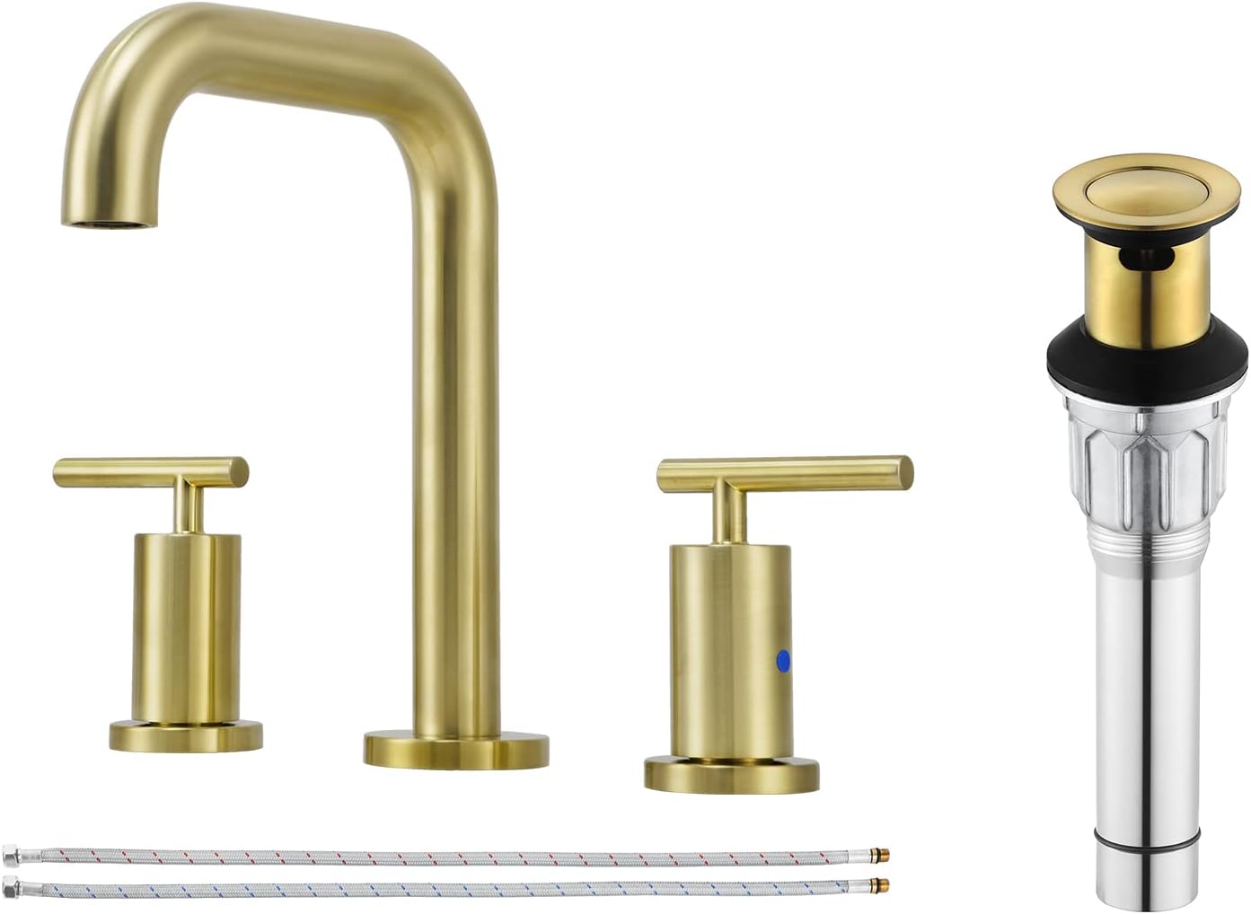 PARLOS Widespread 8 inch Bathroom Sink Faucet 3 Hole Vanity Faucet with Sink Drain, cUPC Faucet Supply Lines, 1437508PD-2108508