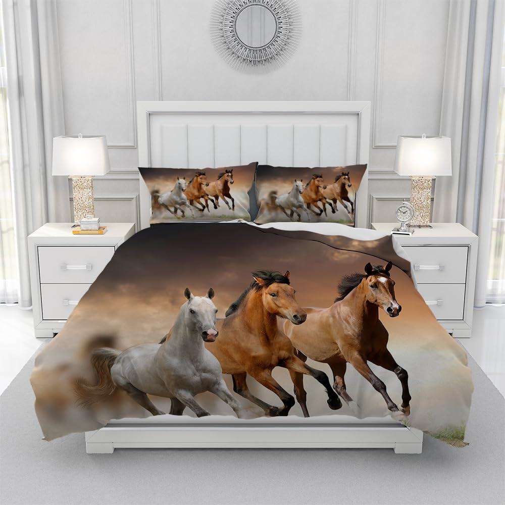 Housse de couette cheval 135x200 cm, parure enfant aux finitions soignées