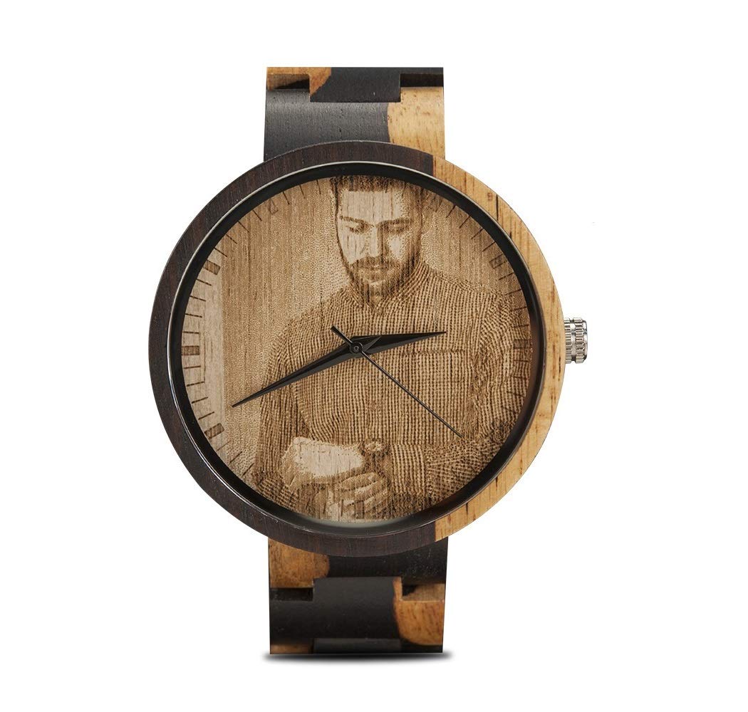 DB-WINNERPersonalized Customized Wood Watch with Photo for Men Women - Natural Wooden Wrist Watch - Gift for Birthday Anniversary Wedding or Valentines with Wood Box