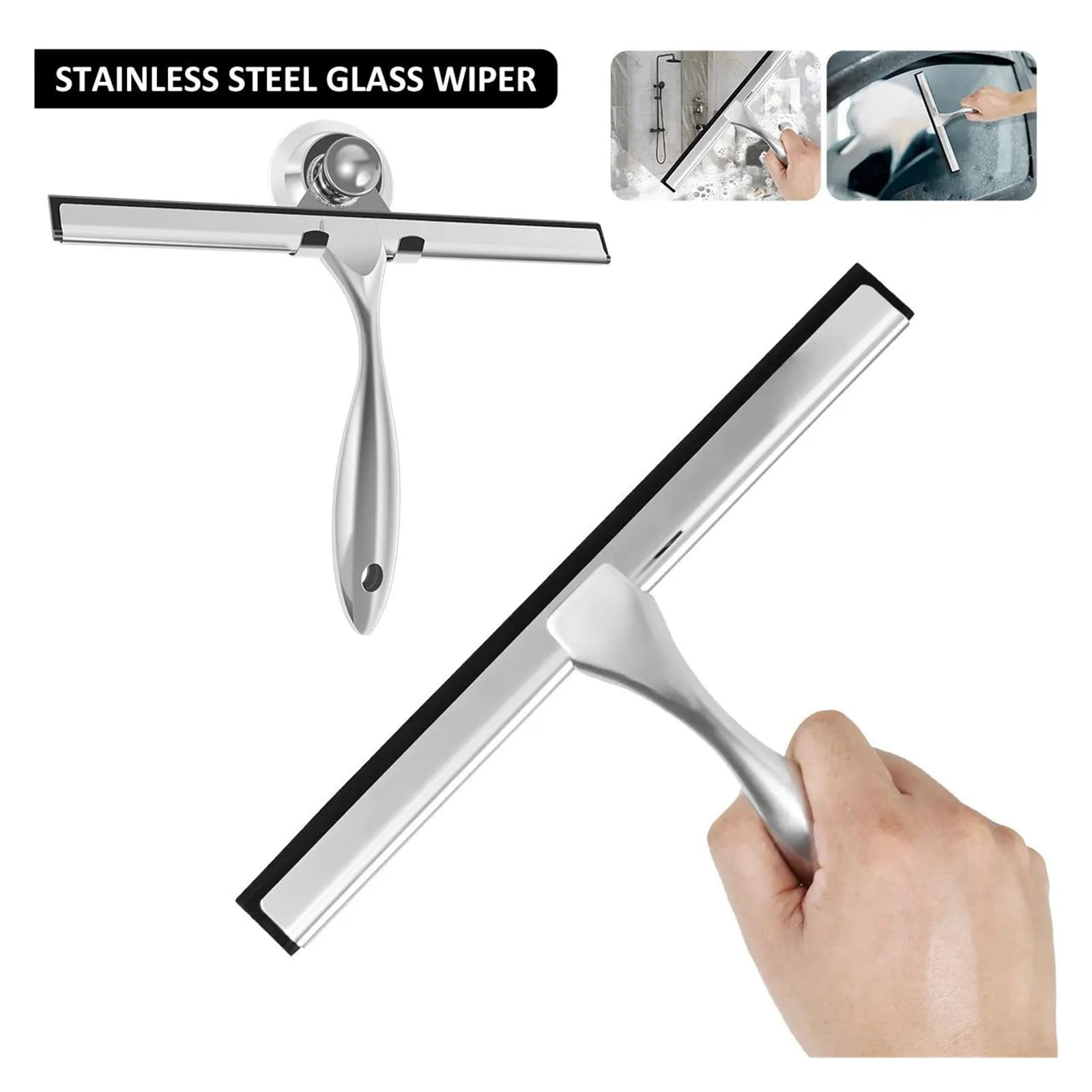 Limpiador de Ducha de Acero Inoxidable con Ventosa, Limpiador de vidrios for Ventanas, Herramienta de Limpieza Multiusos for baño, Cocina y Coche. para Ventana, Espejo