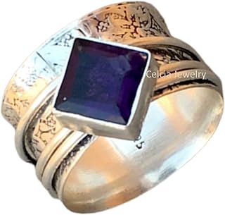 Natural Amethyst Unisex Ring, Faceted Square Ring, Anniversary Ring, Fidget Spinning Ring, Thumb Ring, Meditation Spinner Ring, February Birthstone Mothers Day Gifts Ring