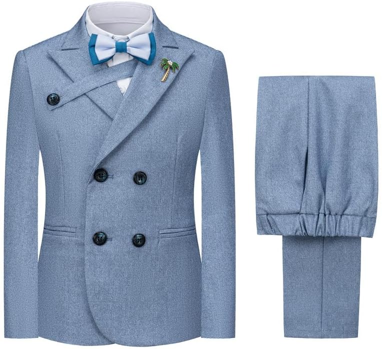 Boys Suits Plaid Double Breasted Kids Tuxedo Blazer Jacket Pants Vest Wedding