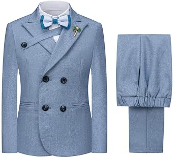 Boys Suits Plaid Double Breasted Kids Tuxedo Blazer Jacket Pants Vest Wedding