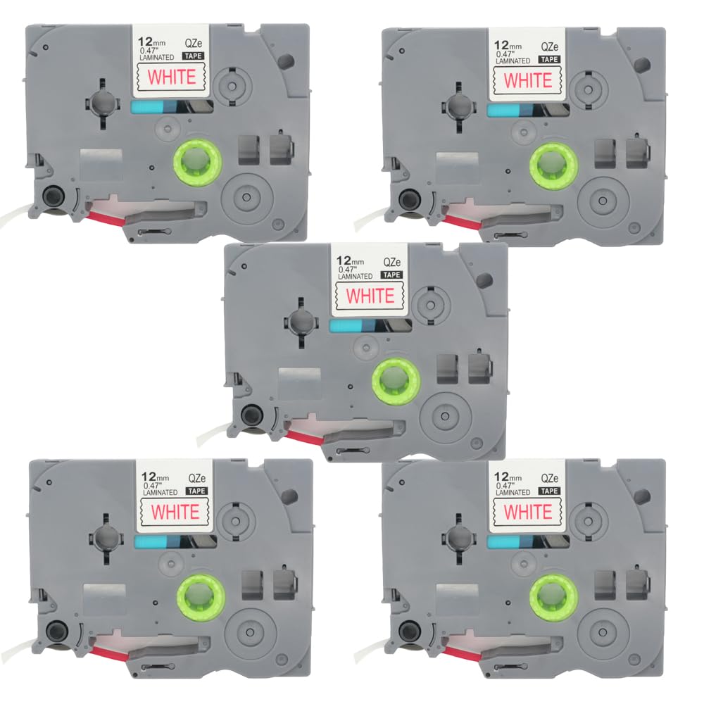 BROVACS 5 Pack Red on White Laminated Label Tape Compatible for Brother P-Touch Label Printer TZ-232 TZe-232 12mm 1/2" OPA4232x5