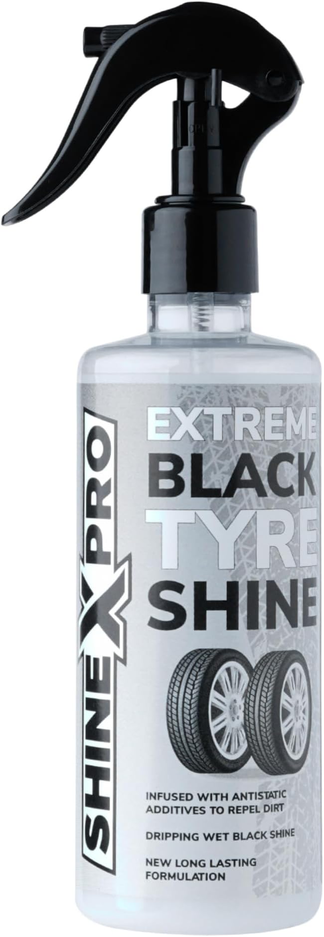 ShineXPro Bike & Car Tyre Polish - 300ML Extreme Black Tyre Shine - Long Lasting & Dirt Repellant Formulation - Ultra Wet Black Shine, Non-Greasy Tyre Polish for Car (300ML)