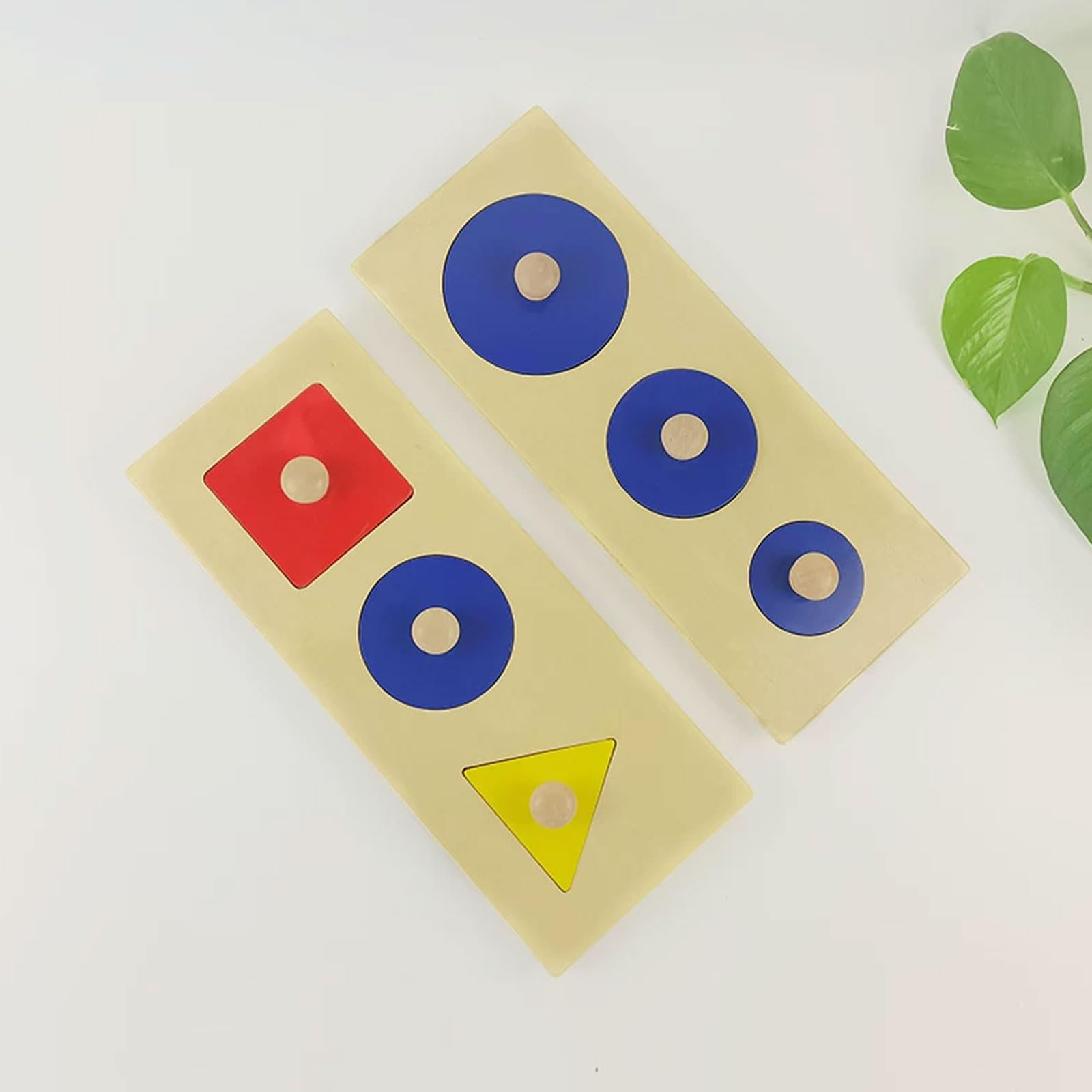Montessori Holzform-Knopf-Puzzle-Brett-Set | Geometrische Formabgleich-Einsatztablett mit Stegen, Kreis-Dreieck-Quadrat Sortierspielzeug für Feinmotoriklernen