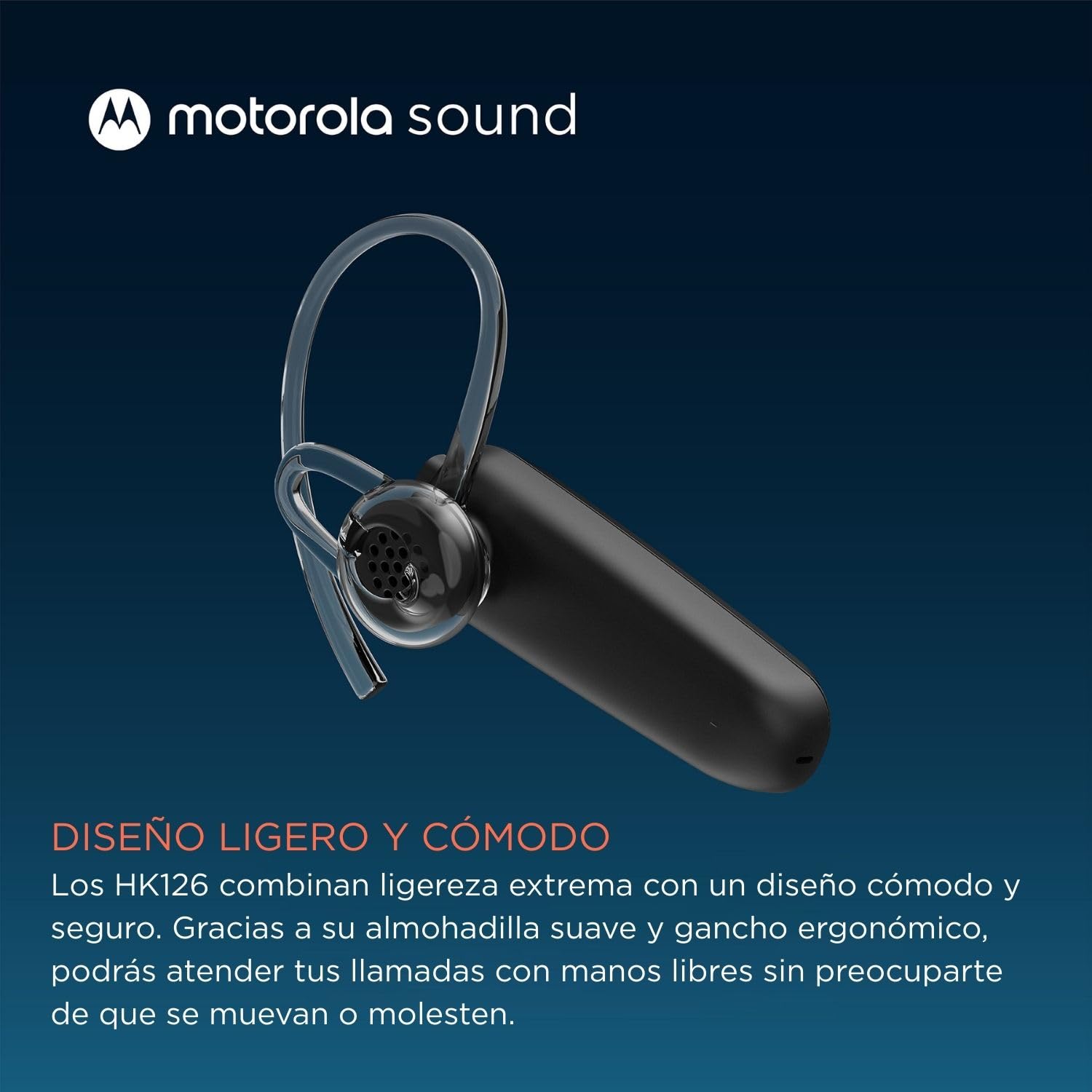 Motorola Sound - Auricular Bluetooth HK126, Auriculares Inalámbricos Mono Bluetooth Intrauditivos con 8 Horas de Tiempo de Conversación, Compatible con Asistente de Voz, Conexión a 2 Dispositivos