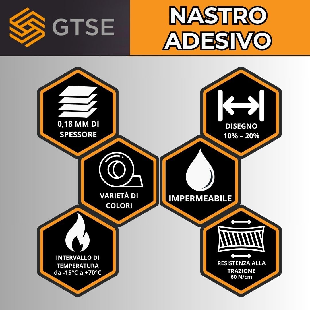 GTSE - Nastro Adesivo da Imballaggio 48 mm x 50 m bianco 12 Rotoli | Fascette in nylon resistenti e autobloccanti - Multiuso, per casa, ufficio, garage e fai da te