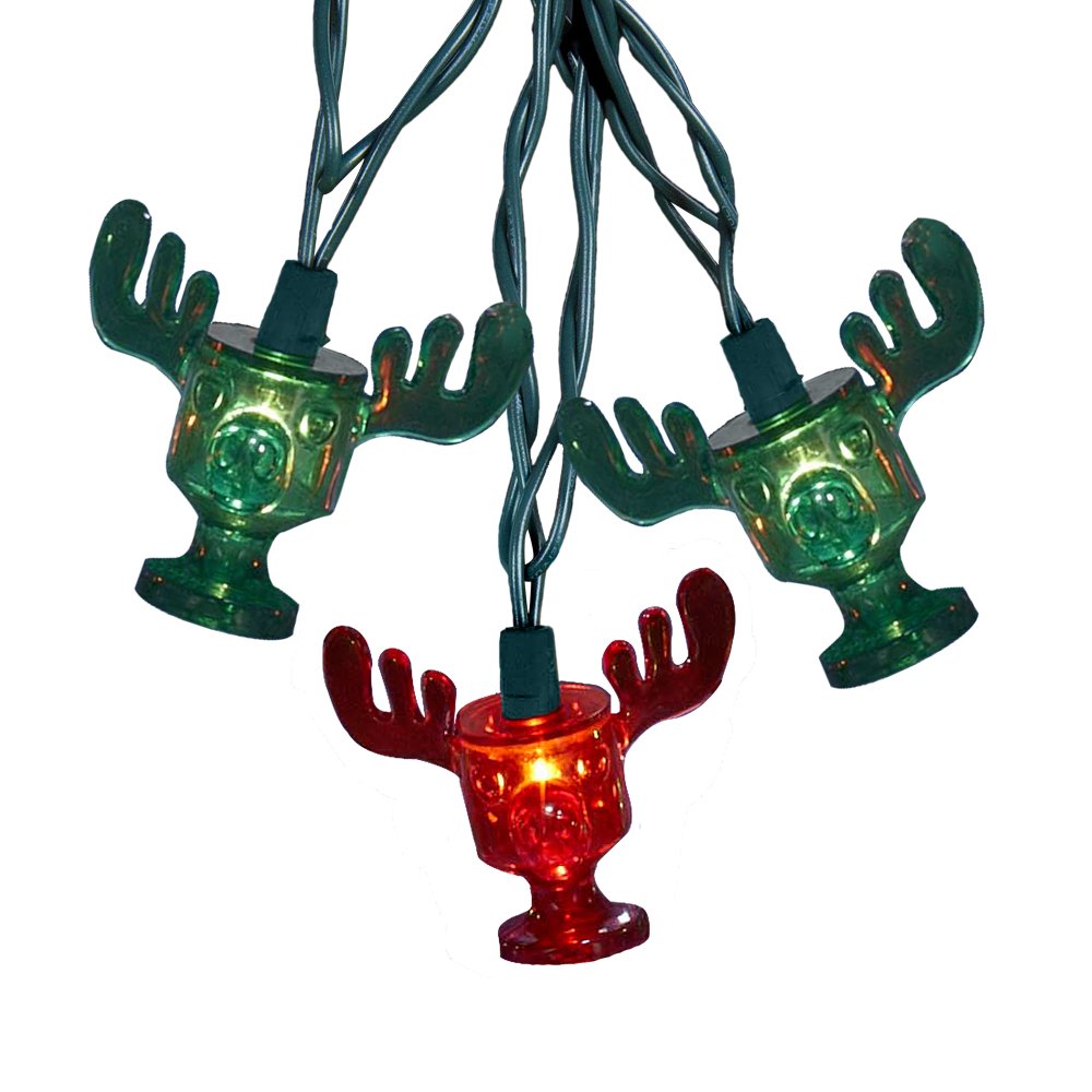 Kurt AdlerPlastic 10-Light National Lampoon red and Green Wally World Moose Mug Light Set