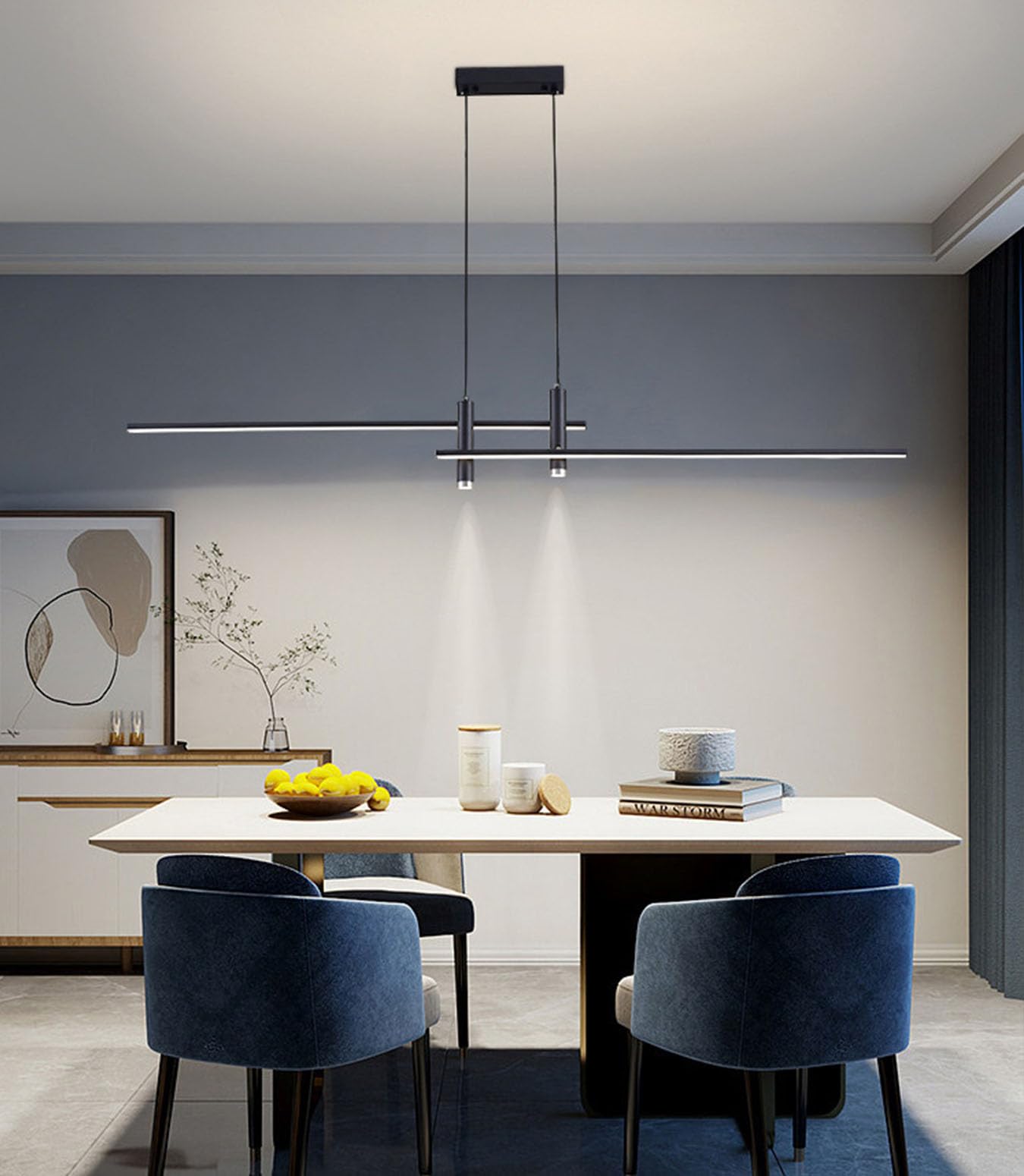 Moderne Pendelleuchte LED Esstisch Esszimmer Lampen Dimmbar Hängelampe mit Fernbedienung Hängeleuchte Höhenverstellbar Esstischlampe für Küche Büro Wohnzimmer Deckenleuchte (Schwarz, 90cm)