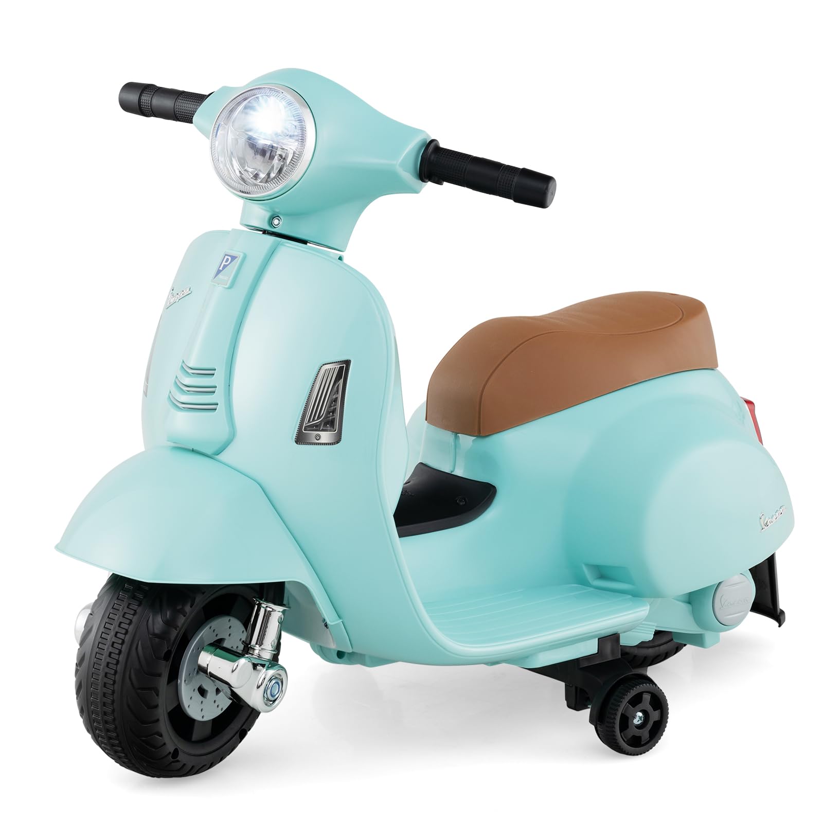 COSTWAY 6V Kids Electric Motorcycle, Licensed Vespa Ride on Motorbike with LED Headlight, Horn, Battery Powered Vehicle Toy for Boys Girls 18-36 Months Old (Green)