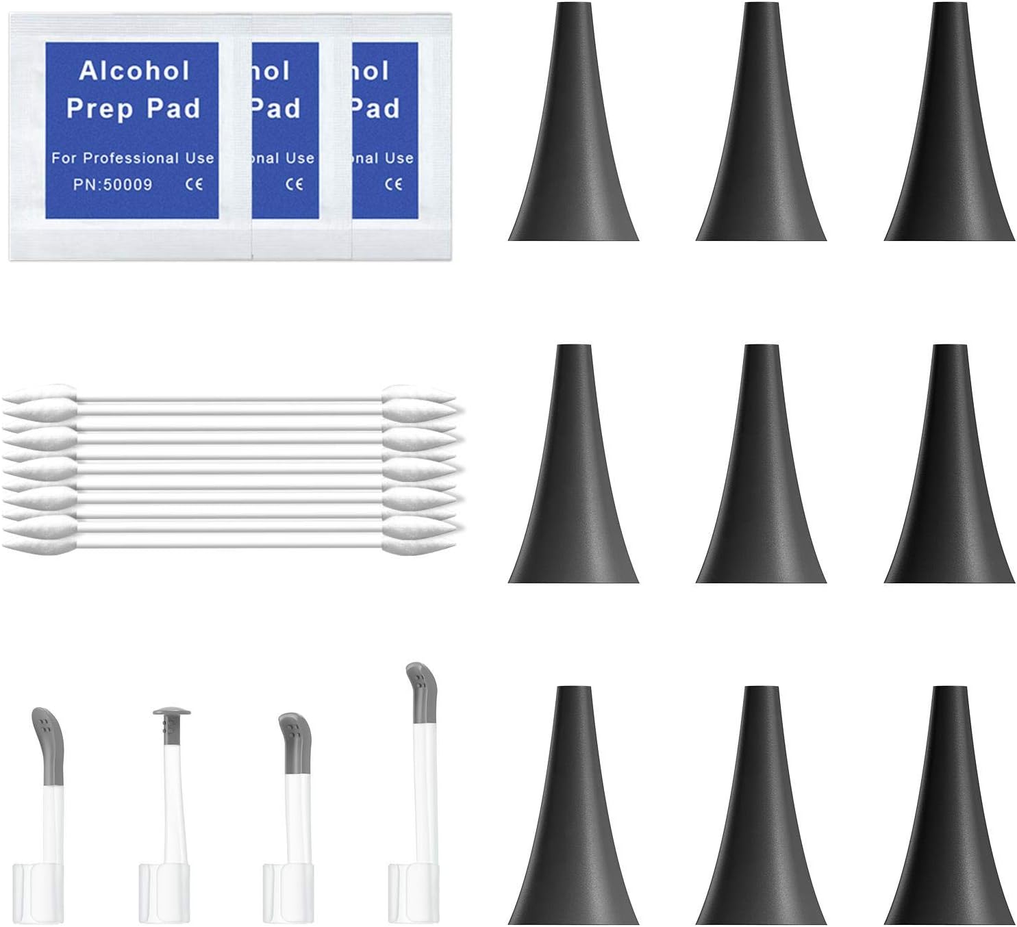 Otoscope Accessories: 9 Disposable Speculums, 4 Ear Picks, 1 Pack of Q-Tips, Accessories for NTE100i Ear Camera Ear Scope, 0.16 inch or 4.3mm Dia.