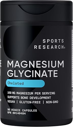 Miniatura 1 de Sports Research Glicinato de magnesio - Apoya el sueño reparador y los procesos enzimáticos - 160 mg de magnesio quelatado - Cápsula vegana - 90