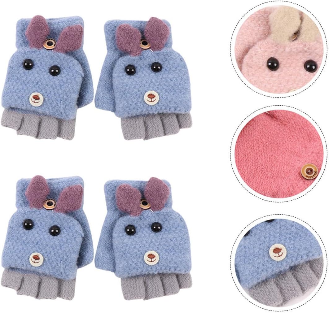 LIOOBO 2 Pairs Half Finger Cartoon Dog Gloves, Knitted Warm Gloves and Students, Breathable Winter Accessories for Boys, Random Color