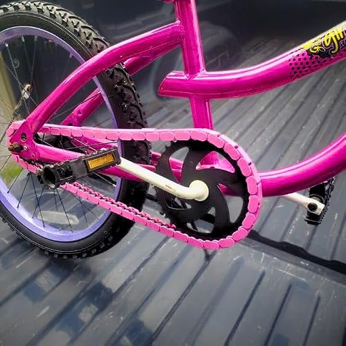 Kids Bike Chain Cover - Snap On Chain Protector for Kids Bikes - 35 caps for 1/2" x 1/8" Single Speed Chains - Grease Protection & Custom Bike Accessory - Pink