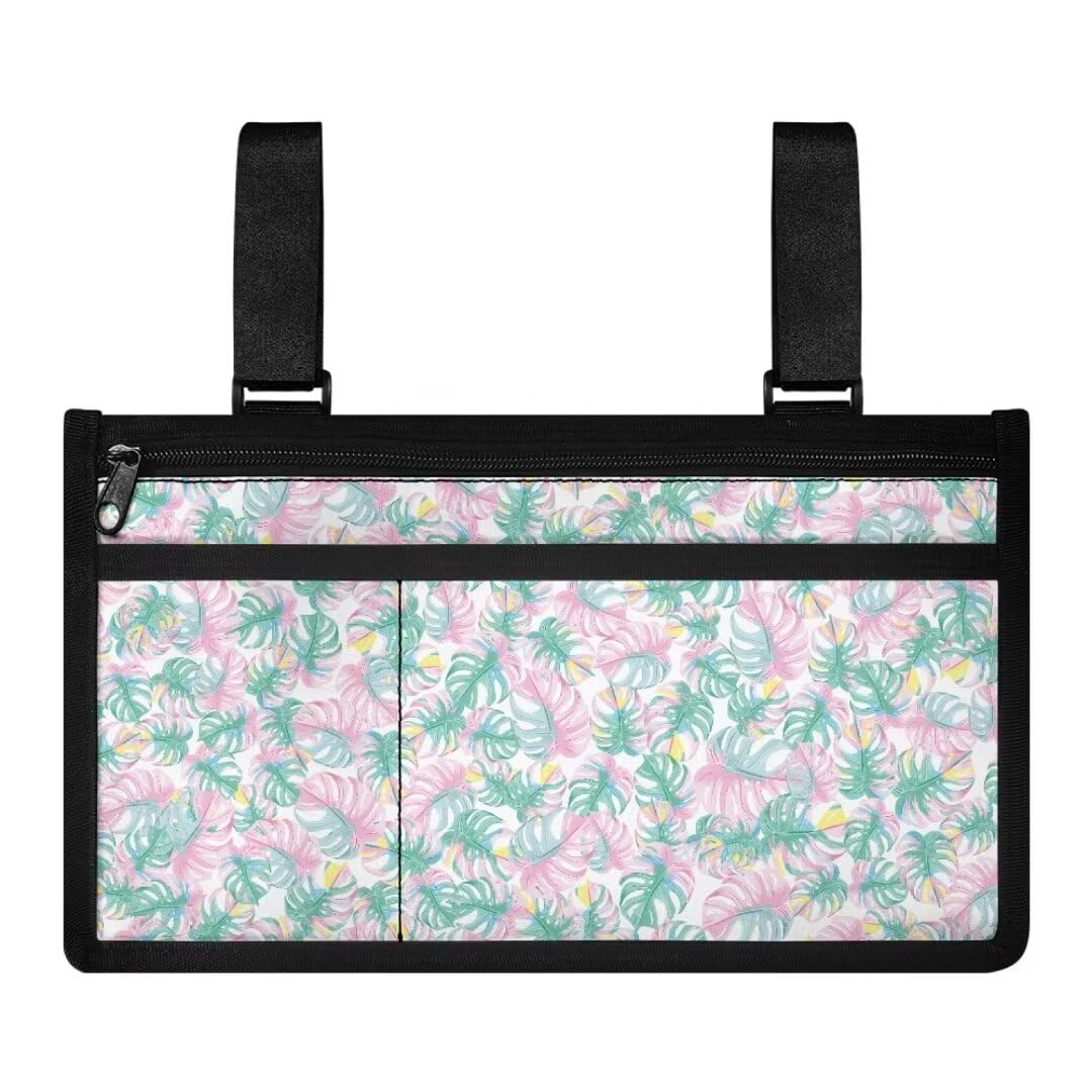 GOSTONG Palm Frond Wheelchair Side Bag Wheelchair Bags to Hang on Side Walker Bags and Pouches for Walkers for Seniors