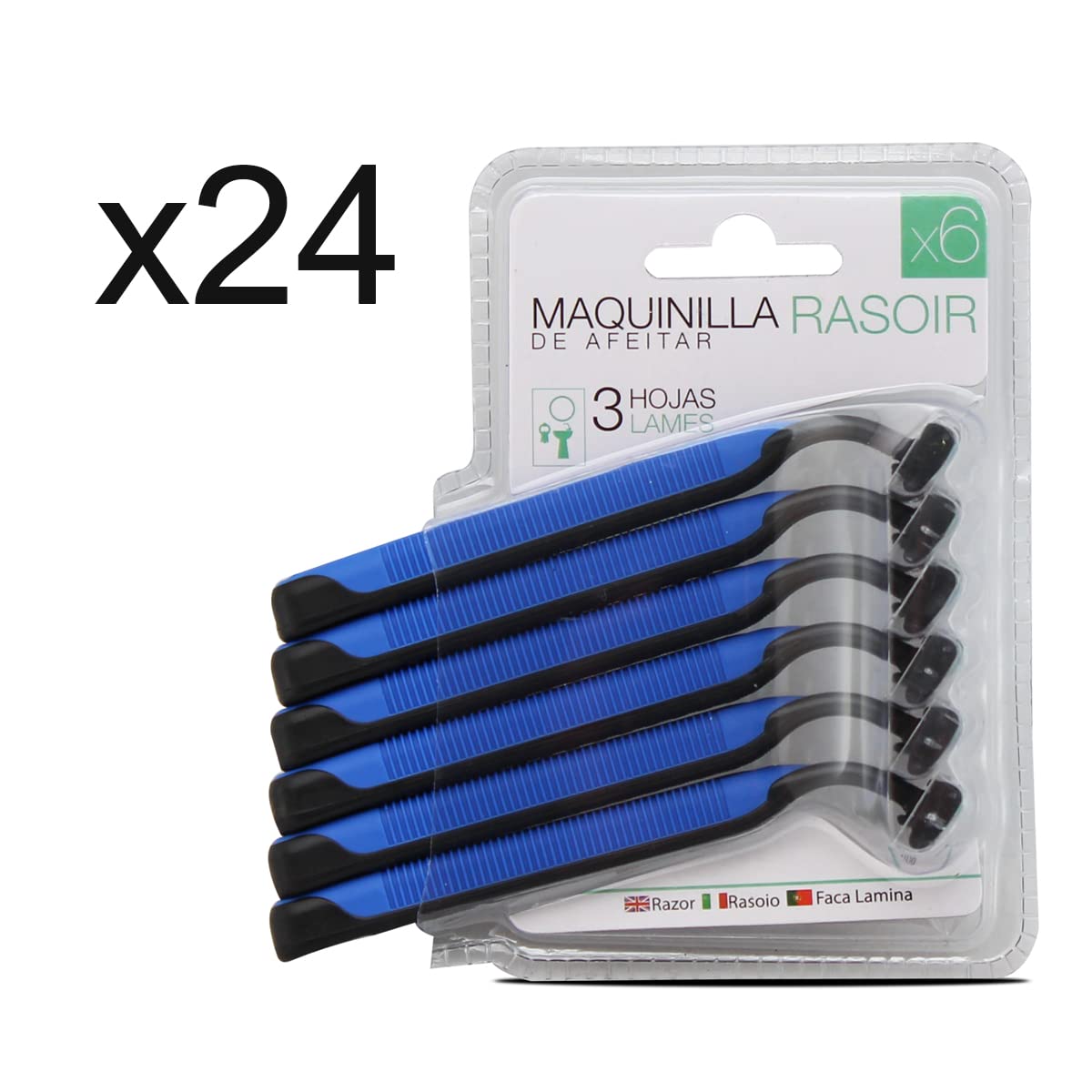 Juego de 24 paquetes de 6 Maquinillas de Afeitar Desechable, Maquinilla de Afeitar con 3 Cuchillas para Hombres, Maquinillas de Afeitar Manual, Cabezal Fijo