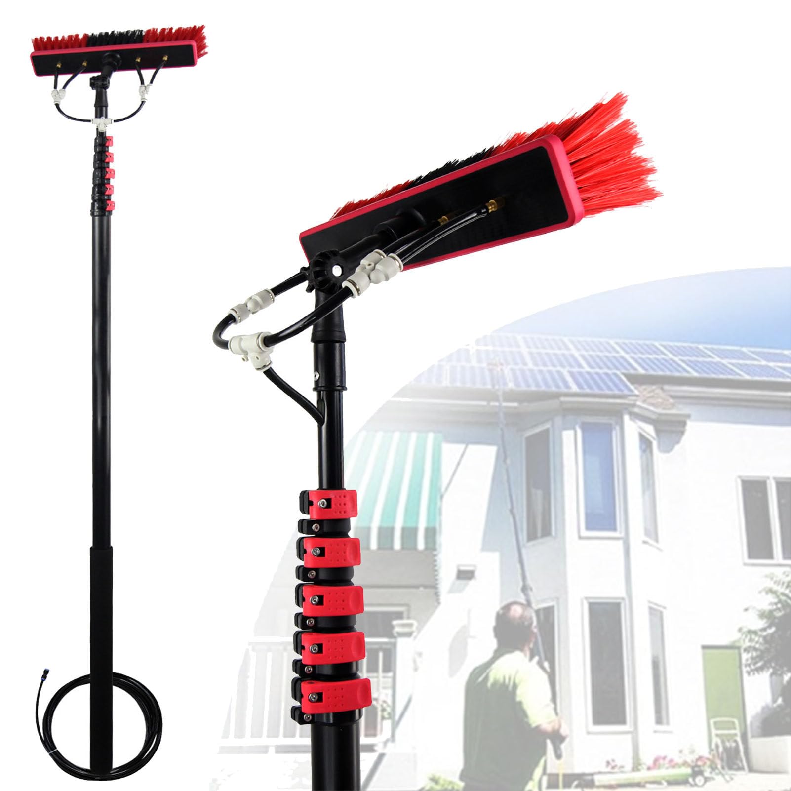 ZBBGTJK 3.6m/12m Telescopic Water Fed Pole Window Cleaning Brush - Extendable Washer for Conservatory Roof & Photovoltaic Panel Cleaning - 9M/29FT Reach
