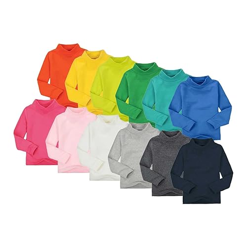 AIMAOMI Boys Girls Soft Cotton Uniform Long Sleeve Turtleneck Shirts Solid Color Autumn T-Shirt for Kids