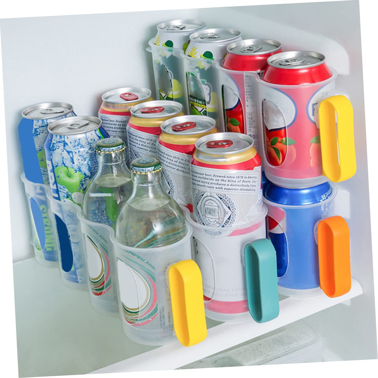 FUNOMOCYA 3pcs Refrigerator Beverage Holder Can Organizer for Soda and Beer Multi-can Storage Dispenser for Kitchen and Pantry Efficient Fridge Organizer for Drinks