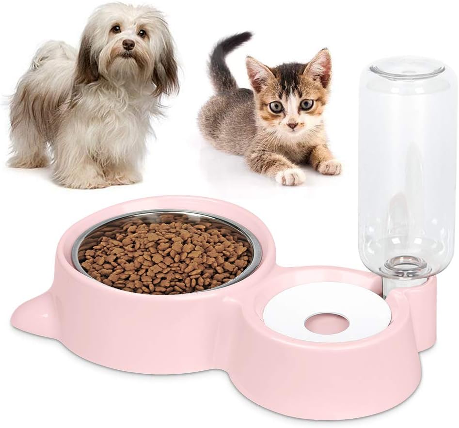 Anyifan Dog Cat Bowls Food and Water Bowls Set, Automatic Water Dispenser Durable & Detachable Stainless Feeder Double Pet Bowls for…
