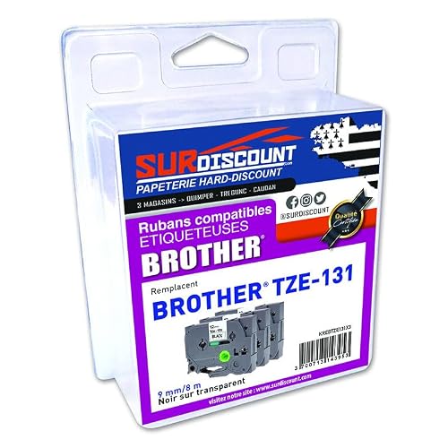 Lot De 3 Rubans Compatibles Pour Titreuse Brother Tze 131 12mm8m Plastique Sur - vue 2