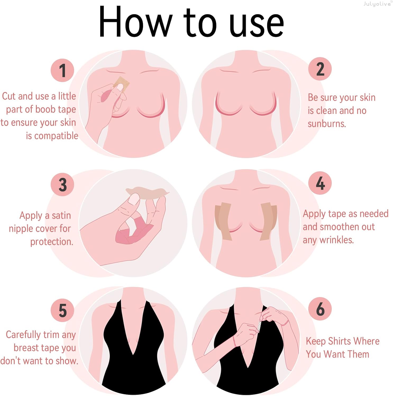 Boob Tape Kit- Boobytape for Breast Lift with Petals, Breathable Adhesive Sticky Bra Tape, Push Up Nipple Tape - Image 5