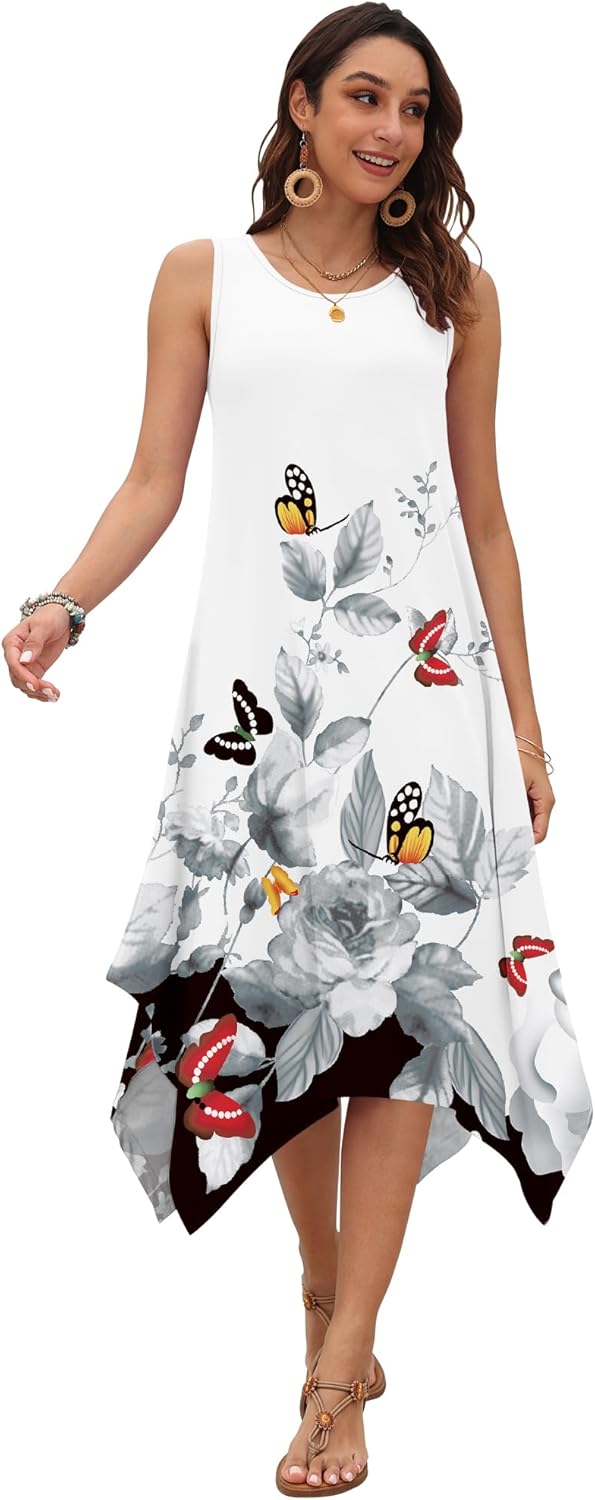 AUSELILY Women's Summer Dresses 2026 Casual Sleeveless Sundress Asymmetrical Hem Midi Tank Beach Dress with Pockets - Image 5