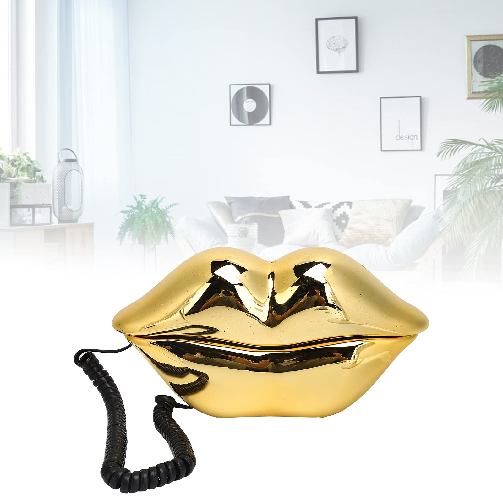 VBESTLIFE Lippenform Telefon, Galvanisieren Goldenes Lippenform Telefon, Festnetz Festnetztelefon Festnetz für Zuhause/Büro/Hotel