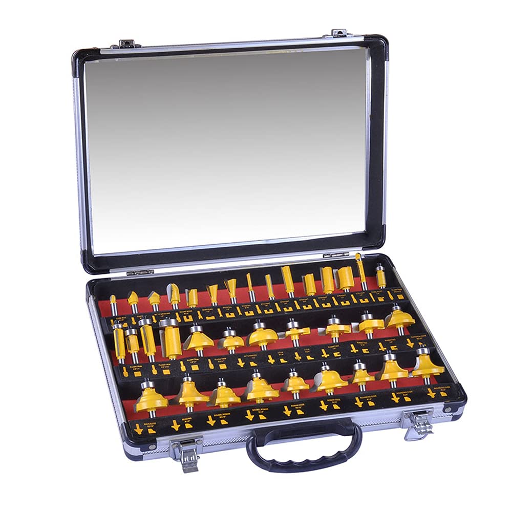 Lot De 35 Fraises à Défoncer Carbure Tungstène - Tige 1/4 Pouce - Pour Travail Du Bois, Router - Avec étui Aluminium