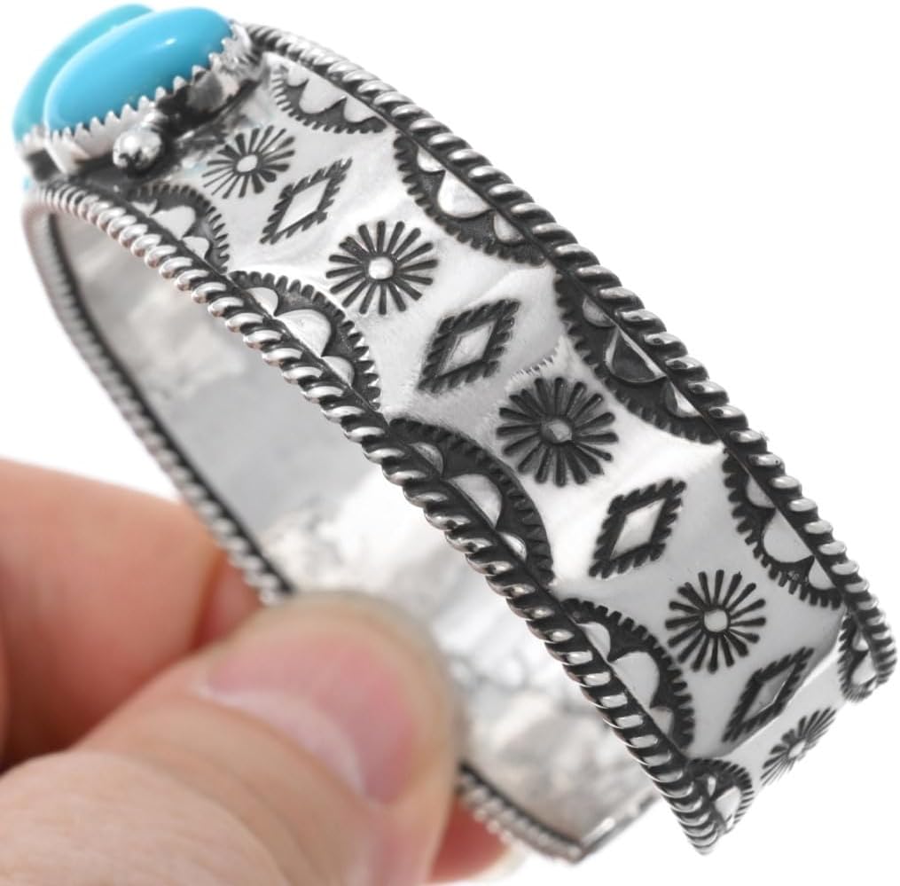 Alltribes Natural Sleeping Beauty Turquoise Silver Bracelet Hammered Sterling Southwest Cuff 0211