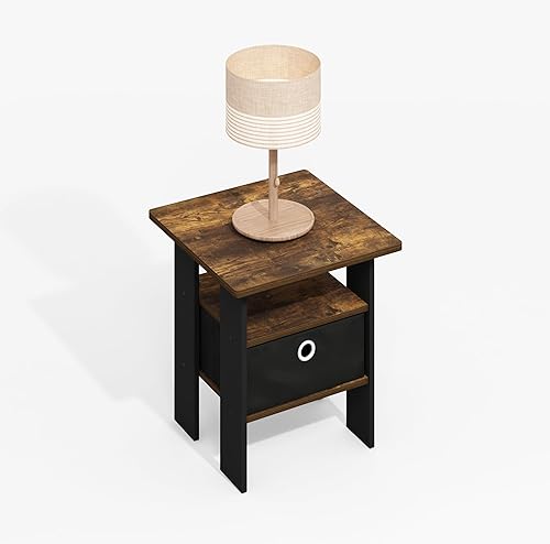 Furinno Mesa auxiliar moderna, mesa auxiliar cuadrada con compartimento de almacenamiento, mesita de noche, mesita de noche con estante de