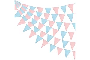 30ft Gender Reveal Party Banner - 48pc Blue Pink Paper Triangles